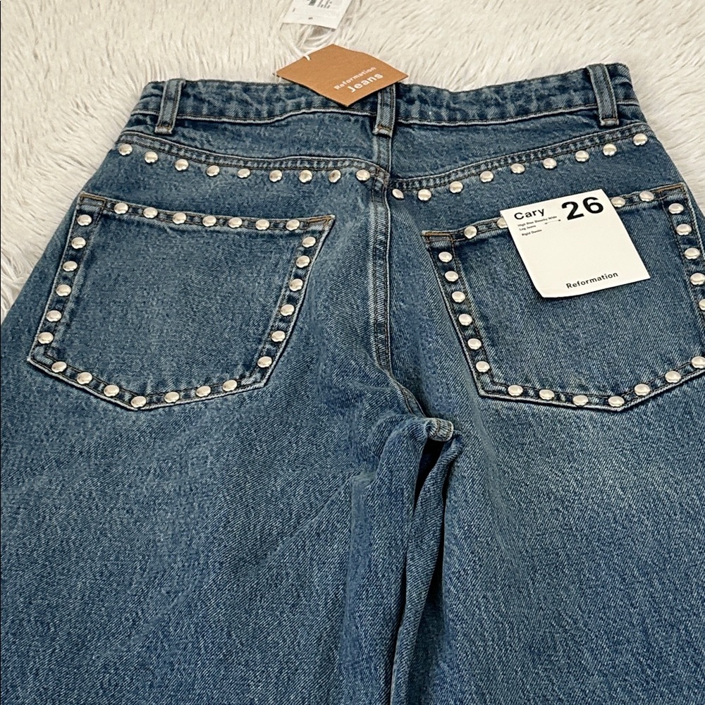 🌴 NWT Reformation Cary Studded Wide Leg High Rise Jeans - Picture 3 of 5